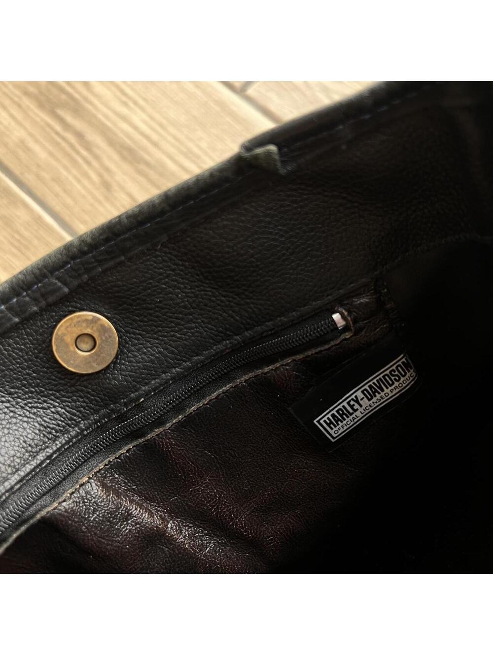 Y2K Black Harley Davidson Grunge Leather Shoulder Bag - Picture 4 of 8